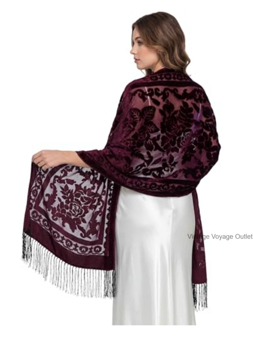 Velvet Floral Shawl Wrap with Tassel Evening Dress Formal One Size